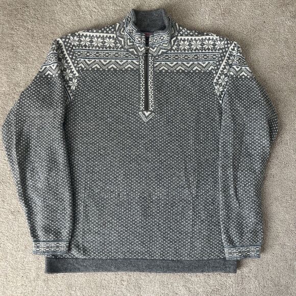 Vineyard Vines Sweater Mens Medium Fair Isle Birds Eye Gray Baby Alpaca Wool 1/4 - Picture 1 of 6